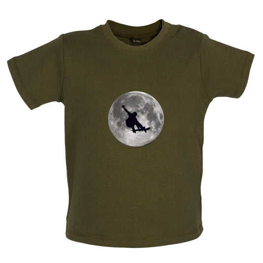 SkateBoarder Moon Baby T Shirt