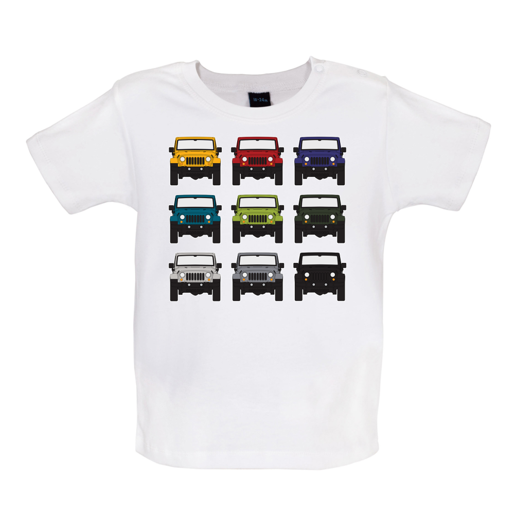 JW 9 Colour Car Grid Baby T Shirt