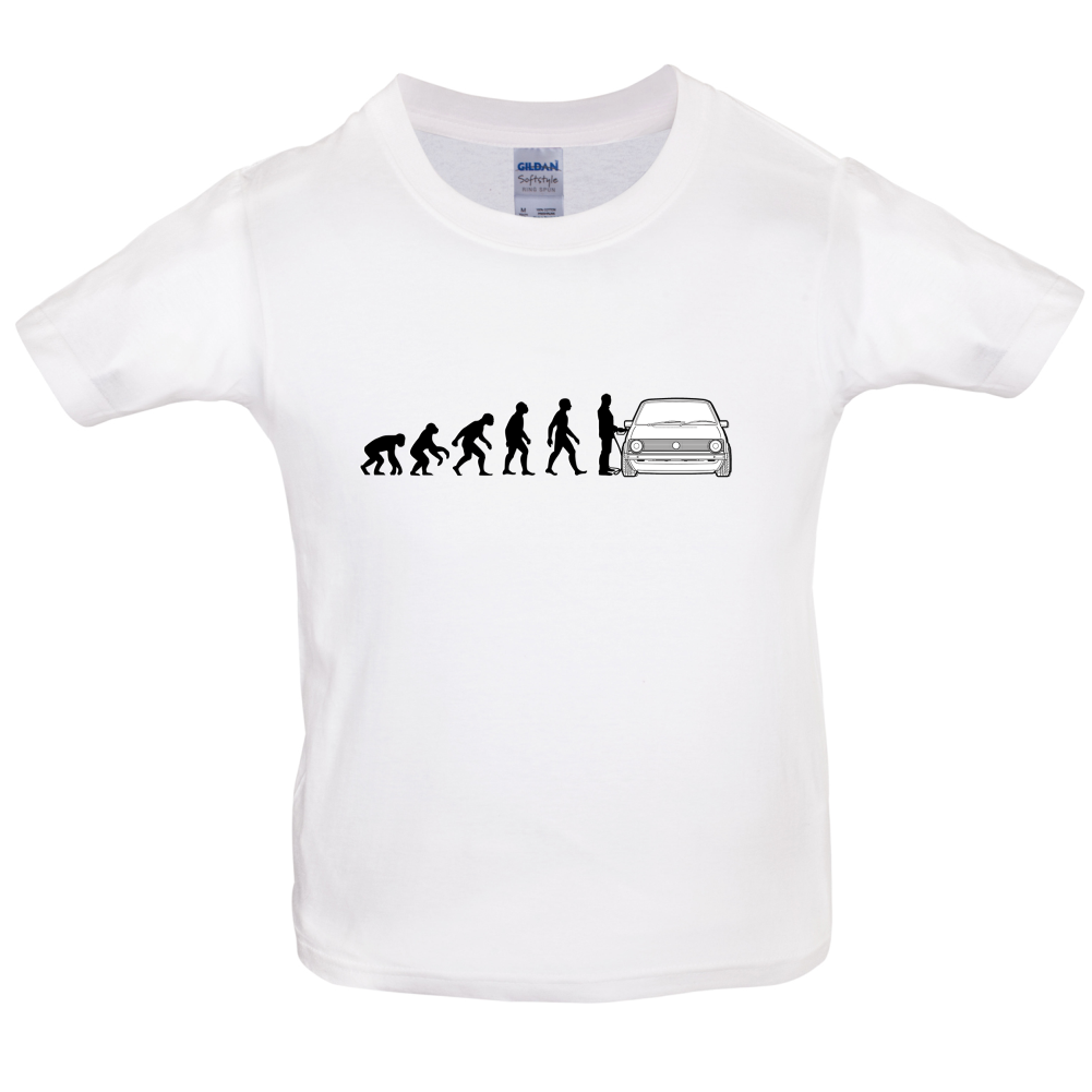 Evolution of Man Mk1 Golf Driver Kids T Shirt