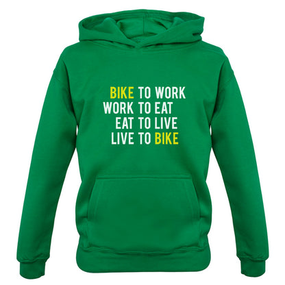 Bike To Work Live To Bike Kids T Shirt