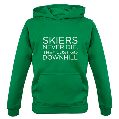 Skiers Never Die, They Just Go Downhill Kids T Shirt