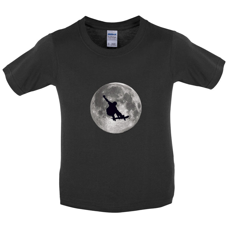 SkateBoarder Moon Kids T Shirt