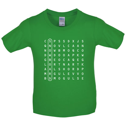 WordSearch Snowboarding Kids T Shirt