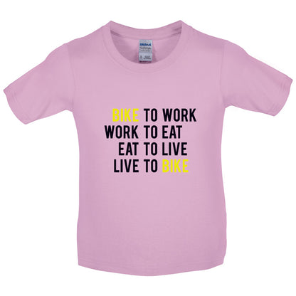 Bike To Work Live To Bike Kids T Shirt