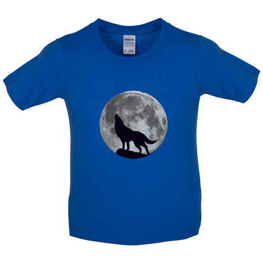 Wolf Moon Silhouette Kids T Shirt