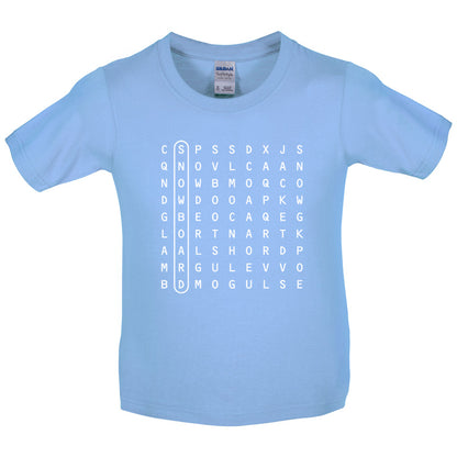 WordSearch Snowboarding Kids T Shirt