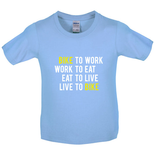 Bike To Work Live To Bike Kids T Shirt