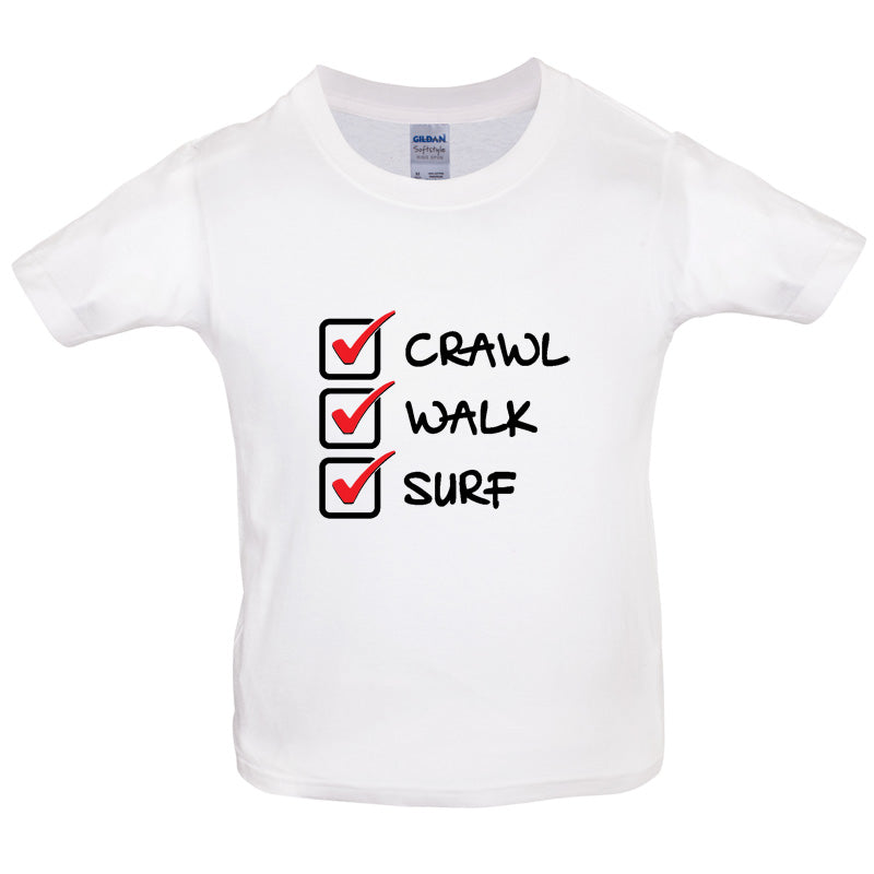 Crawl Walk Surf Kids T Shirt