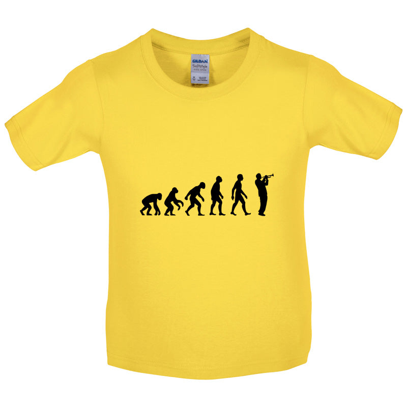 Evolution of Man Trumpet Player Kids T Shirt