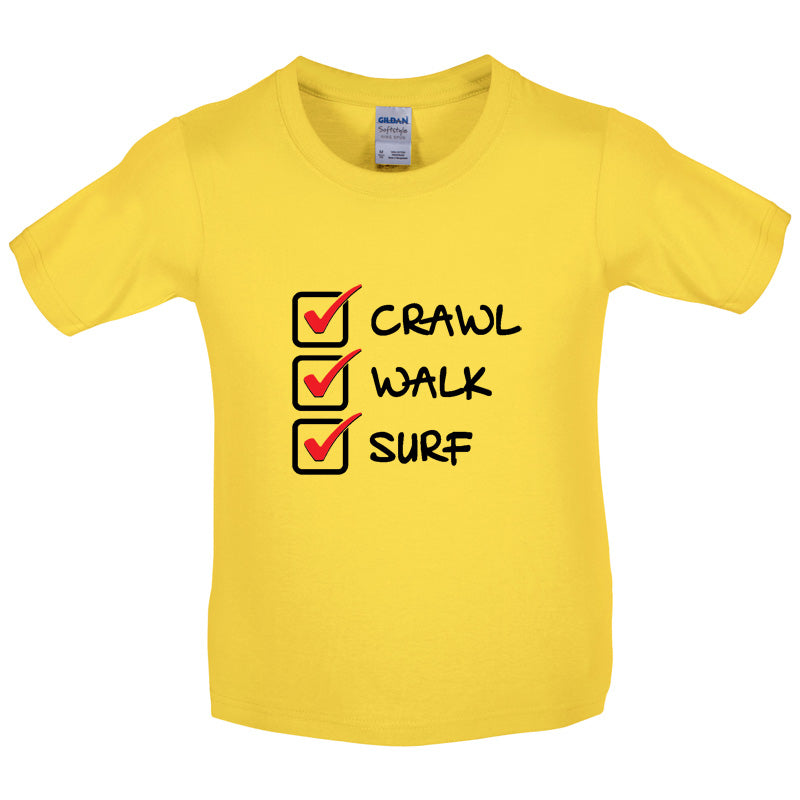 Crawl Walk Surf Kids T Shirt