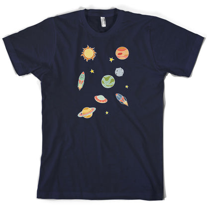 Cartoon Space Scene T Shirt