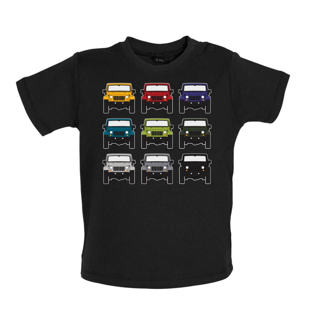 JW 9 Colour Car Grid Baby T Shirt