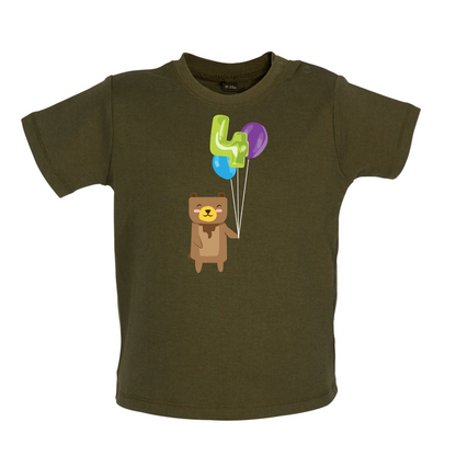 4th Birthday Bear Baby T Shirt