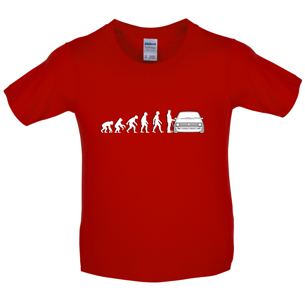 Evolution of Man Mk1 Golf Driver Kids T Shirt